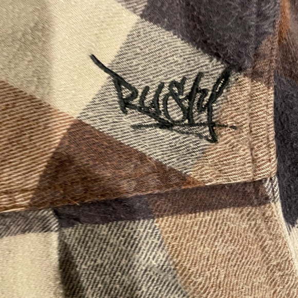 Vintage Y2K Rusty Men's Casual Brown and Cream Checkered Shirt - Picture 8 of 10